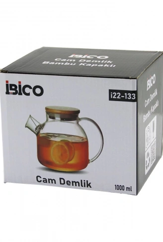 1000ML SADE DÜZ CAM DEMLİK  BAMBU DIŞ YÜZEY - METAL İÇ YÜZEY - SİLİKON CONTALI KAPAK (4940)