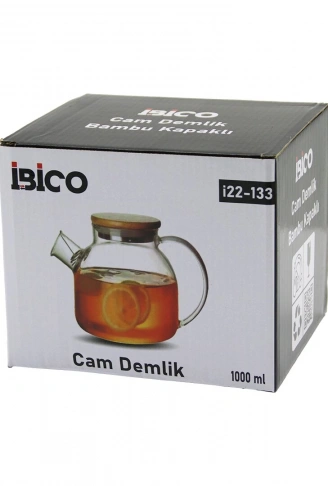 1000ML SADE DÜZ CAM DEMLİK  BAMBU DIŞ YÜZEY - METAL İÇ YÜZEY - SİLİKON CONTALI KAPAK (4940)