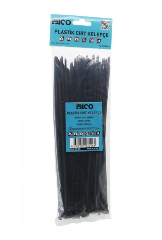 100PCS SİYAH   3.6X250MM  PLASTİK CIRT KELEPÇE (4940)