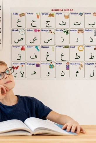 100x150 cm Statik Kağıt Elif-Ba Öğrenme Tahtası (4940)