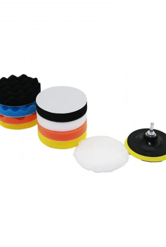 115 MM  11PCS POLİSAJ SÜNGER SETİ 8 AD. 115MM SÜNGER- 1 POLİSAJ PED -1 M14 ADAPTÖR - 1 CIRTLI DİSK TABAN (4940)