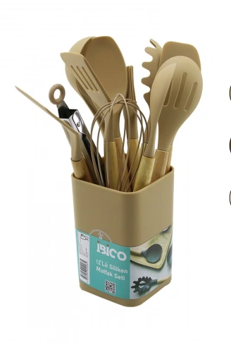 11PCS+KOVA SİLİKON MUTFAK SETİ BAMBU SAP 3-KAŞIK- 3-SPATULA- 1-KEVGİR- 1-KEPÇE- 1-MAŞA- 1-ÇRPC- 1-FRÇ (4940)
