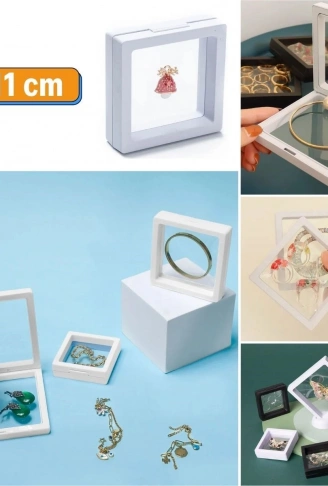 11x11cm Standlı 3D Takı Ziynet Hatıra Koleksiyon Saklama Kutusu Şeffaf Film Çerçevesi (4940)