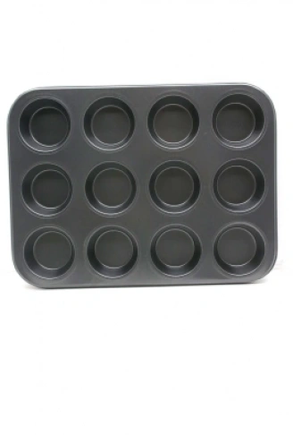12 GÖZLÜ METAL - SİYAH DÜZ MUFFIN KALIP (4940)
