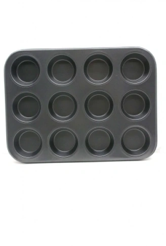 12 GÖZLÜ METAL - SİYAH DÜZ MUFFIN KALIP (4940)