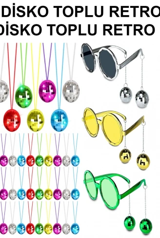 12 Parça Renkli Disko Toplu Retro Parti Seti – 6 Kolye + 6 Gözlük (4940)