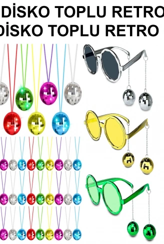 12 Parça Renkli Disko Toplu Retro Parti Seti – 6 Kolye + 6 Gözlük (4940)