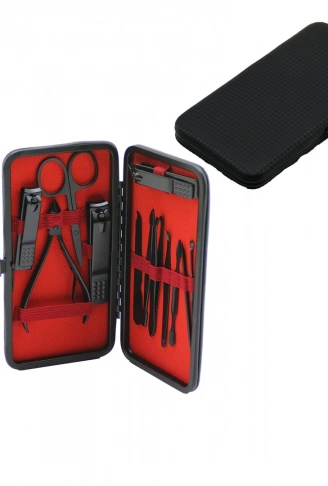 12 PCS - SİYAH MANİKÜR - PEDİKÜR SETİ SİYAH - CÜZDAN MODELİ ÇANTALI (4940)
