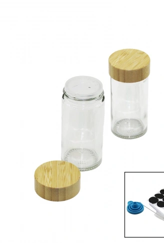 12 PCS TAKIM YUVARLAK CAM BAHARATLIK - TUZLUK BAMBU KAPAKLI (4940)