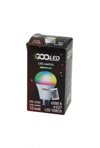 12W KUMANDALI RGB=RENKLİ LED AMPUL E27 5450 LUMEN 6500K 15000 SAAT ÖMÜR (4940)