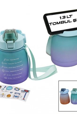 1.3LT - TOMBUL PİPETLİ RENKLİ PLASTİK SULUK MATARA KİLİTLİ KAPAKLI - TELEFONLUKLU (4940)