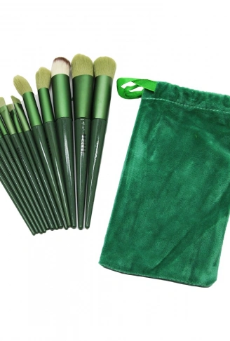 13PCS YEŞİL KADİFE TORBALI MAKYAJ FIRÇA SET (4940)