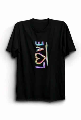 14 Şubat Sevgililer Günü Love Baskılı Oversize Bisiklet Yaka T-shirt - Siyah