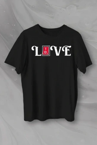 14 Şubat Sevgililer Günü Love Baskılı Oversize Bisiklet Yaka T-shirt - Siyah