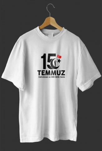 15 Temmuza Özel Tasarım Baskılı T-shirt - Beyaz
