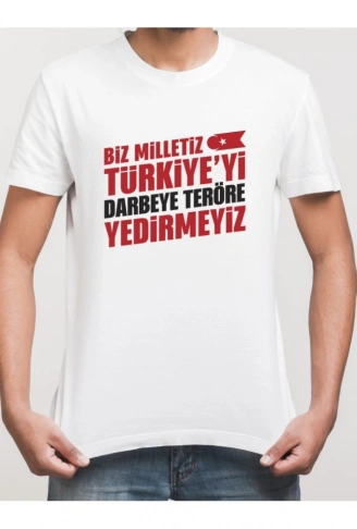 15 Temmuza Özel Tasarım YEDİRMEYİZ Baskılı T-shirt - Beyaz