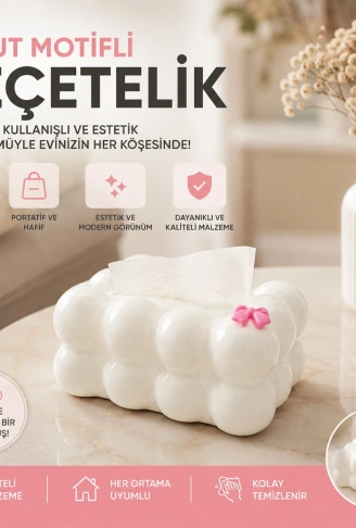 19X12.5X8.5CM BEYAZ YAYLI MASAÜSTÜ BUBBLE DEKORATİF BULUT PEÇETELİK (4940)