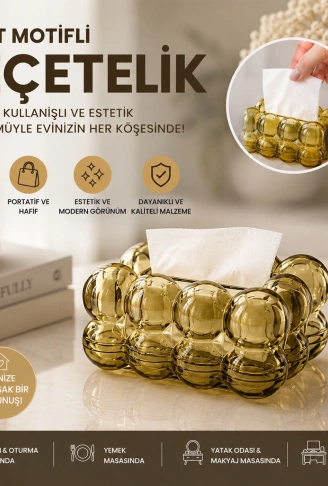 19X13X9CM KAHVERENGİ ŞEFFAF YAYLI MASAÜSTÜ BUBBLE DEKORATİF BULUT PEÇETELİK (4940)