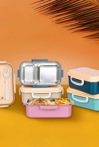 2 Bölmeli 150-300 Ml Paslanmaz Çelik Yemek Kabı Beslenme Kabı Yiyecek Saklama Kabı (4940)