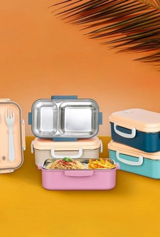 2 Bölmeli 150-300 Ml Paslanmaz Çelik Yemek Kabı Beslenme Kabı Yiyecek Saklama Kabı (4940)