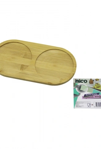 2 BÖLMELİ OVAL AHŞAP BAMBU YAĞDANLIK ALTLIK MİNİ TEPSİ 12 X 23.4 X 0.8CM (4940)