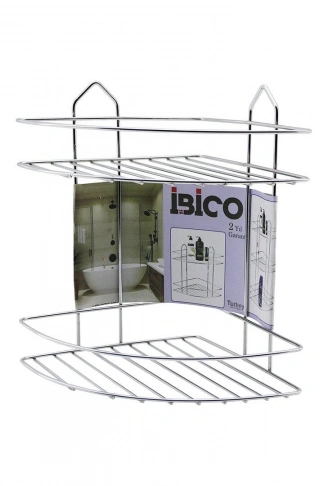 2 KATLI - ÜÇGEN   KROM   METAL  BANYO KÖŞELİK - DUŞKABİN RAF (4940)