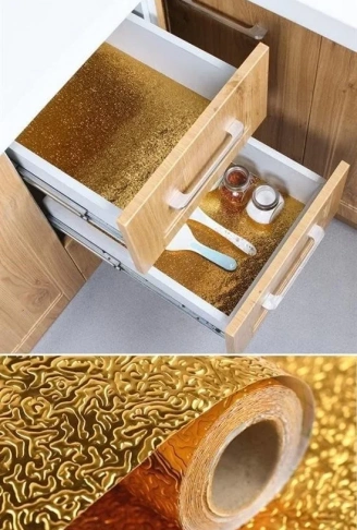 2 Metre Kendinden Yapışkanlı Silinebilir Mutfak Tezgah Üstü Sticker Folyo Gold Renk (4940)