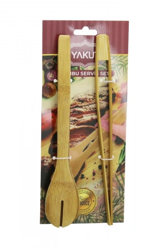 2 PCS AHŞAP BAMBU MAŞA SETİ İNCE IZGARA - KAŞIKLI SERVİS MAŞA (4940)