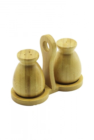 2 PCS - ŞİŞE MODELİ AHŞAP BAMBU TUZLUK - BAHARATLIK TUTACAKLI AHŞAP STAND (4940)
