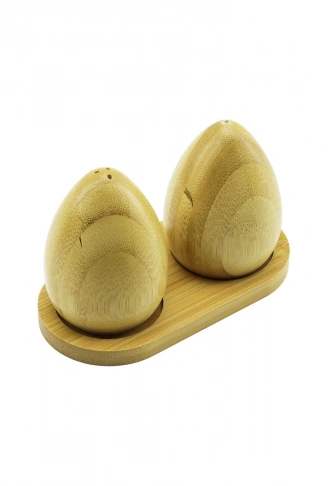 2 PCS - YUMURTA MODELİ AHŞAP BAMBU TUZLUK - BAHARATLIK AHŞAP STANDLI (4940)