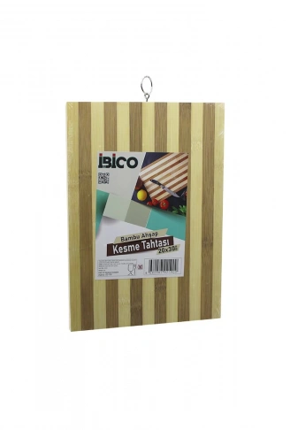 20 X 30 X 1.4CM  BEYAZ ÇİZGİLİ AHŞAP BAMBU KESİM PANOSU - KESME TAHTASI METAL KULPLU (4940)