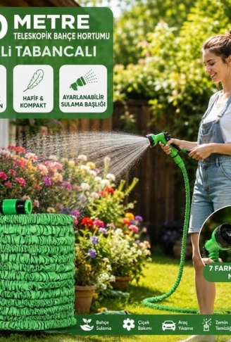 20MT TELESKOPİK UZAYAN BAHÇE HORTUMU 7 FONKSİYON AYARLI TETİKLİ TABANCA (4940)