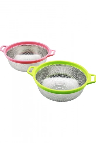 21CM RENKLİ PLASTİK ÇERÇEVE - KULPLU ÇELİK SEPET METAL SÜZGEÇ (4940)