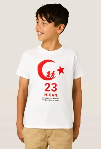 23 Nisan Çocuk Bayramı Baskılı Özel T-shirt - Beyaz