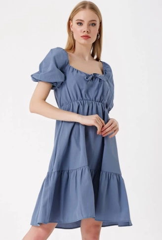 2351 Kloş Poplin Elbise - İndigo