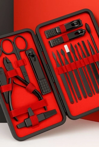 24 Parça Kendiliğinden Deri Çantalı Seyahat Tipi Manikür Pedikür Seti (4940)