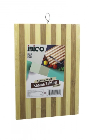 24 X 34 X 1.4CM BEYAZ ÇİZGİLİ AHŞAP BAMBU KESİM PANOSU - KESME TAHTASI METAL KULPLU (4940)