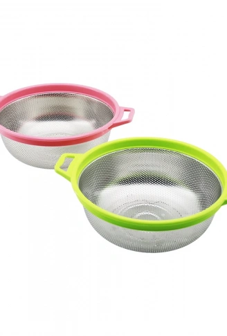24CM RENKLİ PLASTİK ÇERÇEVE - KULPLU ÇELİK SEPET METAL SÜZGEÇ (4940)