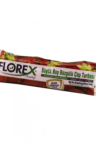 250 ADET FLOREX-502 ÇİLEK KOKULU  BÜZGÜLÜ  BÜYÜK  10PCS 65X70CM ÇÖP TORBASI  25x10=250 (4940)