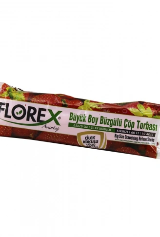 250 ADET FLOREX-502 ÇİLEK KOKULU  BÜZGÜLÜ  BÜYÜK  10PCS 65X70CM ÇÖP TORBASI  25x10=250 (4940)