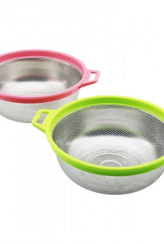 27CM RENKLİ PLASTİK ÇERÇEVE - KULPLU ÇELİK SEPET METAL SÜZGEÇ (4940)