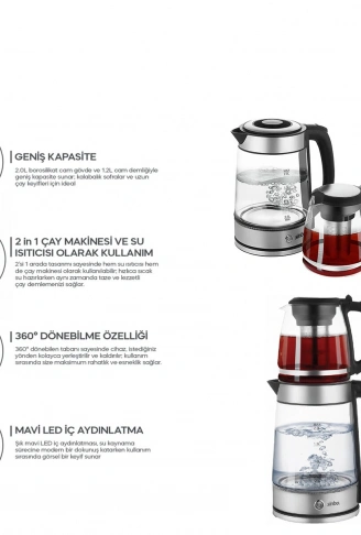 2İN1= ÇAYCI - KETTLE ÇELİK ELEKTRİKLİ ÇAY MAKİNESİ 2LT + 1,2LT ÇAY SÜZGEÇLİ 360° DÖNEBİLİR STM-5990 (4940)