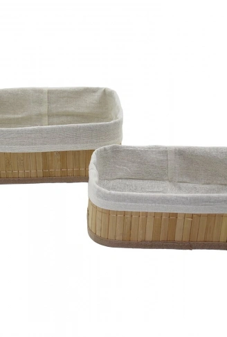 2Lİ   DİKDÖRTGEN   BAMBU KENAR  ORGANİZER SEPET AHŞAP ALTLIK - BEZLİ 19X27X10CM - 15X24X8CM (4940)
