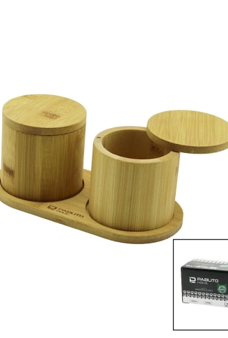 2PCS AHŞAP BAMBU BAHARATLIK YUVARLAK=8X8ALTLIK=9.5X19.5ÇEVİR AÇ-MIKNATISLI KAPAK (4940)