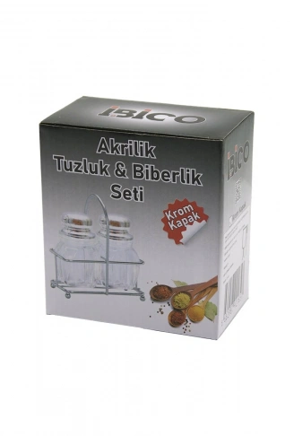 2PCS KROM KAPAK AKRİLİK TUZLUK - BİBERLİK - BAHARATLIK METAL STANDLI KARE - KÖŞELİ (4940)