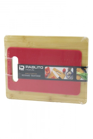 2PCS SET=AHŞAP BAMBU - PLASTİK KESİM PANOSU - KESME TAHTASI PLS:15X25CM- AHŞ:22X28CM (4940)