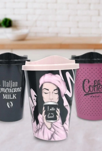 3 Adet Kahve Bardağı Seti Dekoratif Plastik Kahve Muhafaza Bardağı (4940)