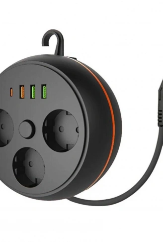 3 Adet Soket,3 Adet USB ve 1 Adet Type-C Girişli Termal Akım Korumalı Makaralı Priz 3395 (4940)