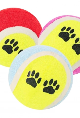3&apos;lü Renkli Desenli Tenis Topu Kedi Köpek Oyuncağı (4940)