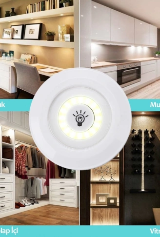 3&apos;lü Uzaktan Kumandalı Pilli Yapışkanlı Kablosuz Led Spot Lambalar (4940)